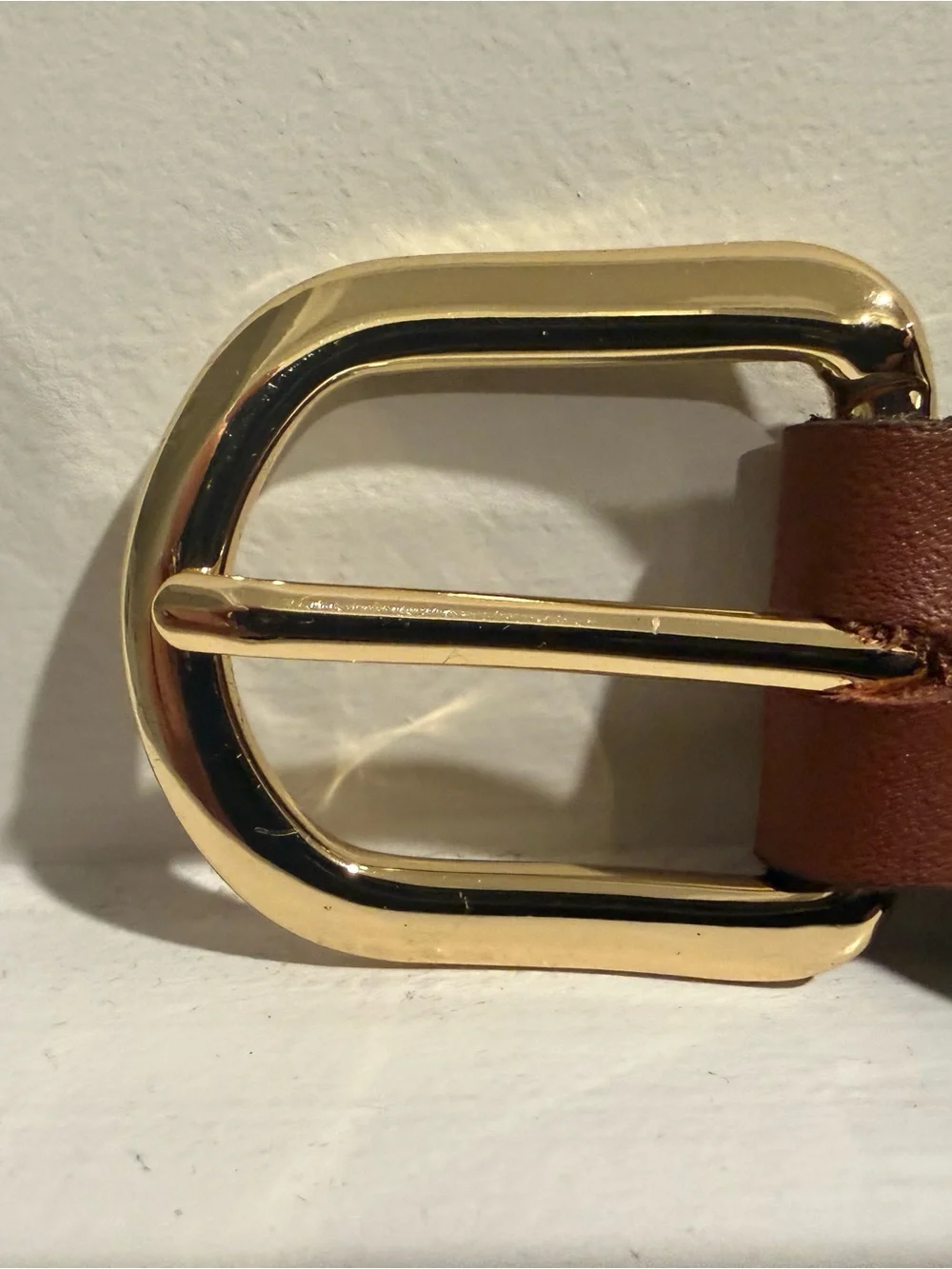 Brown Leather-Trim Navy Embroidered Men’s Belt with Gold Buckle